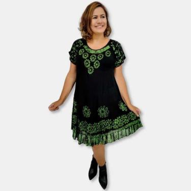 Imagem de Vestido Trapézio Curto Manga Curta Batik e Bordado Plus Size - Sarat M