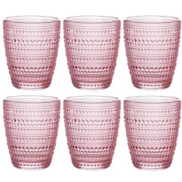 Imagem de Jogo C/ 6 Copos de Vidro Pérola Rosa 300ml Luxo Bebidas Água Suco - La