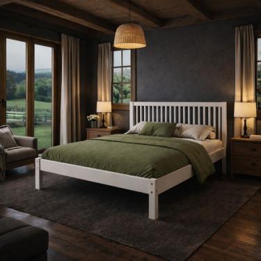 Imagem de Cama de Casal 100% Madeira Maciça Com Cabeceira Alta Ripada