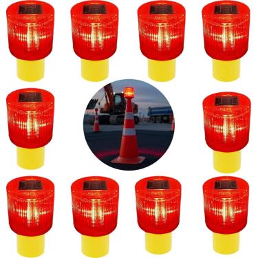 Imagem de Sinalizador Viario Solar Kit 10 Cone Transito Segurança Alerta Avenida Acidente Fiscal  Emergencia