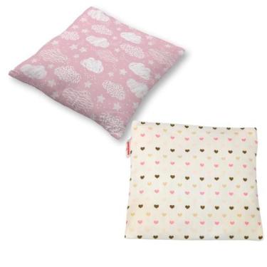 Imagem de Bolsa Sementes p/ cólica bebê Kit Bolsa e 2 Fronhas Nuvens e Corações 