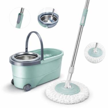 Imagem de Mop Giratório Duplo 360 Inox 12L Cesto Centrífuga Rodinhas - A Casa da