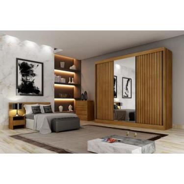 Imagem de Guarda Roupa Casal Ripado com Espelho 3 Portas 4 Gavetas - Royale-Cuma