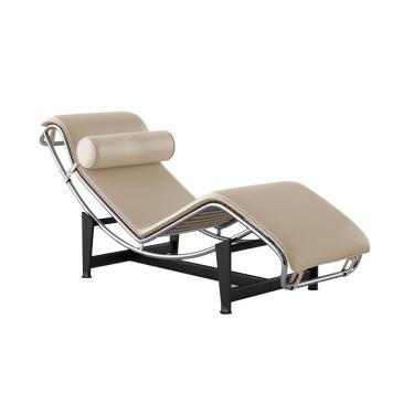 Imagem de Chaise Lc-4 Cromada Em Couro Natural Bege