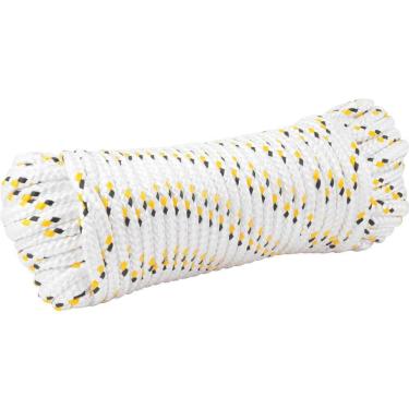Imagem de Corda Multifilamento Trançada 12,0 Mm X 30 M, Branca Detalhes Em Preto Amarelo, Cartela, Vonder
