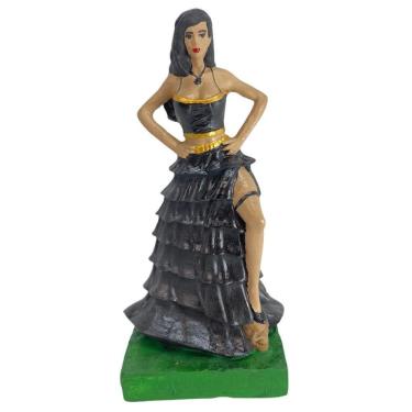 Imagem de Escultura Pomba Gira Preta E Dourada 24 Cm Com Crânio No Pé