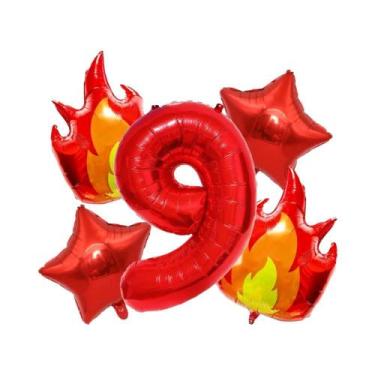 Imagem de Balões De Folha Com Tema De Bombeiro Para Meninos, Número De Fogo, 5 P
