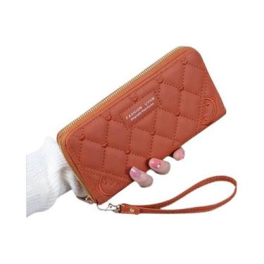 Imagem de Carteira Feminina De Couro PU Em Cor Sólida Com Bordado, Bolsa De Verã