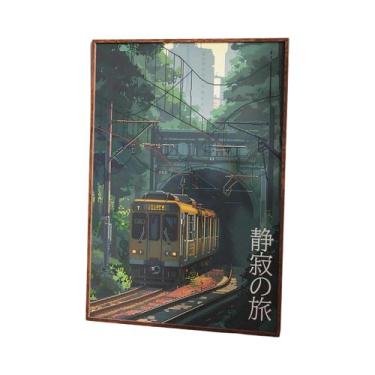 Imagem de Impressão Em Tela De Paisagem Ferroviária Japonesa Retrô De Rua Noturn