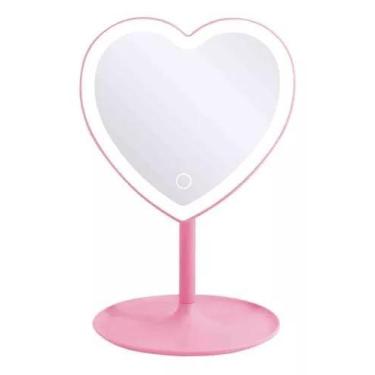 Imagem de Espelho de Mesa Coração Rosa, Iluminação LED, Maquiagem, Decorativo, I