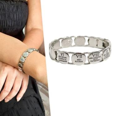 Imagem de Pulseira Bracelete Feminina Masculina Semijoia Prata 10 Mandamentos - 