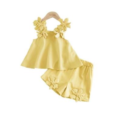 Imagem de Conjunto De Roupas De Verão Para Meninas Com Decoração De Flores 3D Co