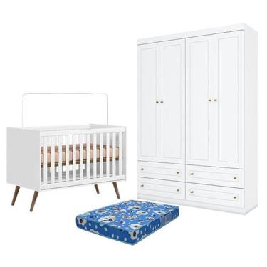 Imagem de Berço Americano Q Encanto 3820 Retrô Branco Acetinado - Qmovi e Guarda