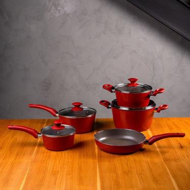 Imagem de Conjunto De Panelas 5 Peças, Vermelho Carmin, Com Antiaderente Ceramic Life Com Fundo De Indução Linha Optima Brinox Vermelho Carmin