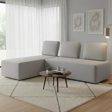 Imagem de Sofá 3 Lugares com Chaise 222cm Rovier Veludo Cinza Z32       - Mpozenato