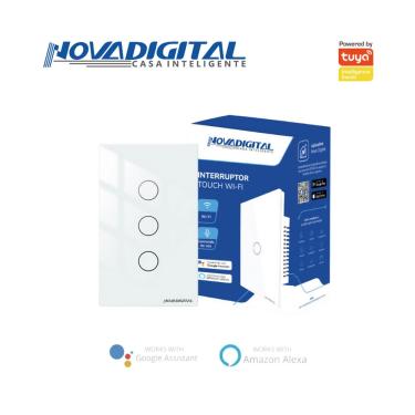 Imagem de Interruptor inteligente Lite 3 botões touch Wi-Fi branco Novadigital LITE-WS3-W