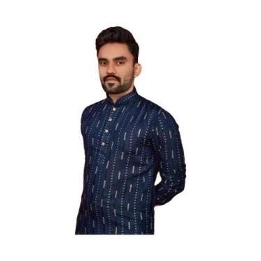 Imagem de Camisa Masculina De Estilo Étnico, Manga Longa, Ajuste Slim, Gola Alta