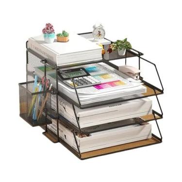Imagem de Organizador De Mesa De Escritório Em Malha Metálica A4, Suporte Para D