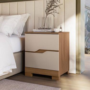 Imagem de Mesa de Cabeceira 2 Gavetas com Corrediças Telescópicas Ares Carvalho/Cinza