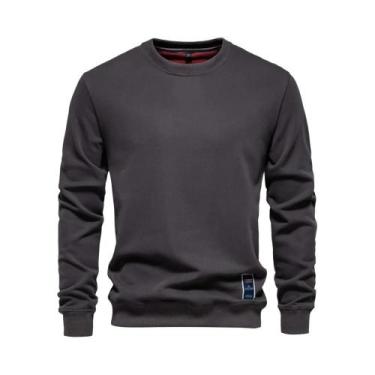 Imagem de Suéter Masculino De Algodão Com Gola Redonda Em Cor Sólida Casual Espo