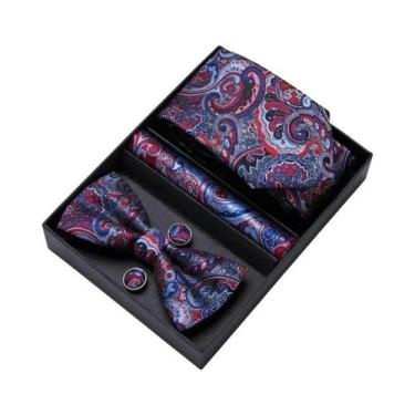 Imagem de Conjunto De Gravata Borboleta, Abotoaduras E Lenço De Bolso Prateado C