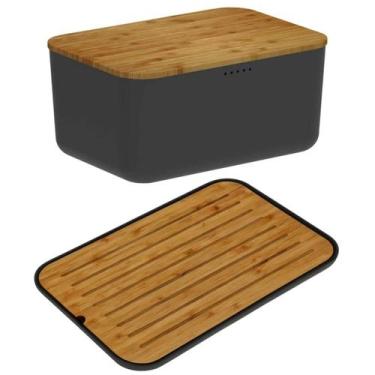 Imagem de Conjunto Tábua Migalheira e Porta Pães com Tampa Bambu Preto - Ou