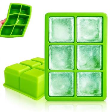 Imagem de Forma de Gelo Silicone 6 cubos Grandes Verde Quadrado Flexível Para Dr