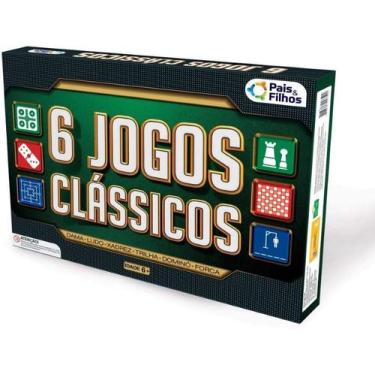 Imagem de Kit c/ 6 Jogos Clássicos Dama Ludo Xadrez Trilha Dominó Forca Pais e F