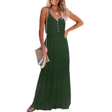 Imagem de Vestido PRETTYGARDEN Maxi de Verão Verde Escuro Tamanho P