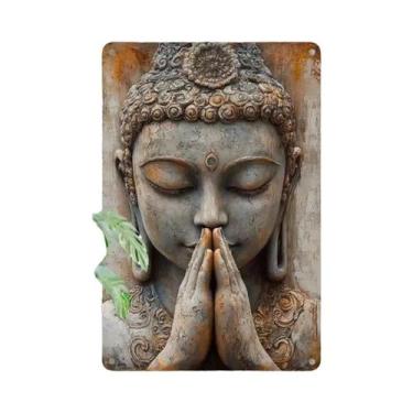 Imagem de Placa Decorativa De Metal Folha Dourada Buda, Pintura Em Lata, Arte De