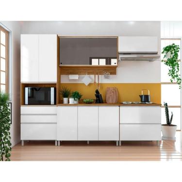 Imagem de Cozinha Completa Amazonita 9 Portas 4 Gavetas MDF Branco com Damasco com Tampo e Puxadores em Alumínio