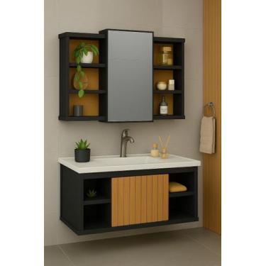 Imagem de Conjunto Gabinete Cuba Espelheira Para Banheiro Completo Com Nichos Po