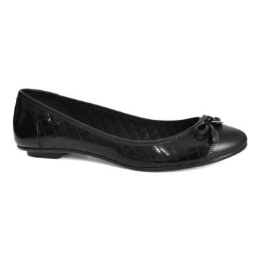Imagem de Sapatilha Moleca Bico Redondo Verniz Laço Feminina Preta, Preto, 37