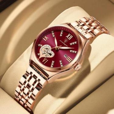 Imagem de Poedagar Prova De Água Vermelho Luxo Rose Gold Zircônia Aço - A.R Vari