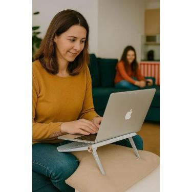 Imagem de Suporte Notebook Branco Dobrável Ajustável Ergonômico Antiderrapante M