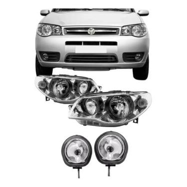Imagem de Kit Farol Palio G3 2005 2006 2007 2008 09 Cromado Canhão Preto - DFEB
