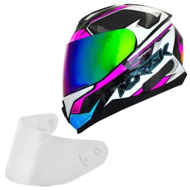 Imagem de Capacete Moto Norisk Razor Speedmax Rosa Viseira Camaleão, Branco Rosa