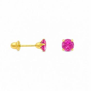 Imagem de Brinco em Ouro 18K com Zircônia Redonda Rosa - Joia Elegante - Justino