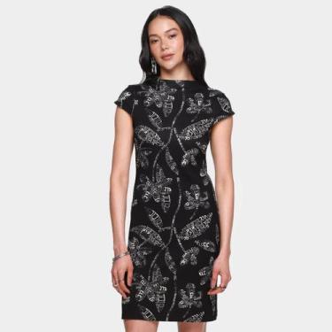 Imagem de Vestido Curto CLC Floral Feminino, Preto, Off white, M