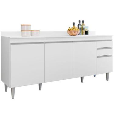Imagem de Balcão para Cozinha 180 cm com Tampo 4 Portas Thais Branco - Maderatto