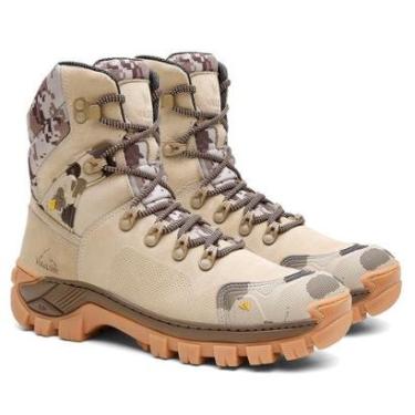 Imagem de Bota Aventura Couro Nobre Legitimo Camuflada Solado Emborrachado Coturno Cano Alto Resi...