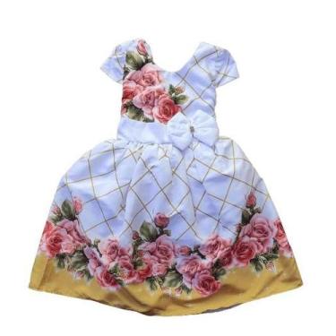 Imagem de Vestido Infantil Luxo Festa/Natal/Ano Novo - Lilika Kids, Branco, Dour