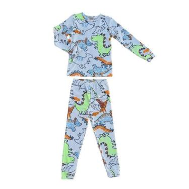 Imagem de Pijama Longo Infantil Menino de Dinossauros Camiseta e Calça em Suedin
