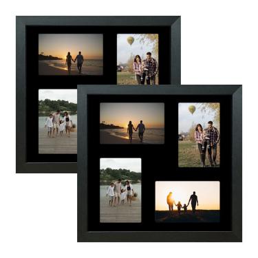 Imagem de Kit 2 Porta Retrato Parede 32x32 Quadro Multifotos 4 Fotos 10x15 Paspatur Preto Moldura:moldura Preta