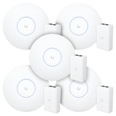 Imagem de 5 Roteadores WiFi 6 Access Point 5.3 Gbps + 5 Injetores PoE+  5 U6 Pro