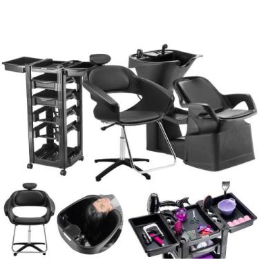 Imagem de Kit Cadeira Primma Lavatorio Smart Carrinho Vegas Dompel, Preto