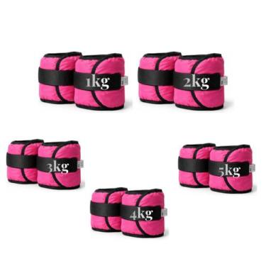 Imagem de Kit Profissional de Caneleiras Rosas com 5 Pares 1kg 2kg 3kg 4kg 5kg T