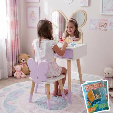 Imagem de Penteadeira Infantil com Cadeirinha e Espelho Borboleta Tamanho P Kit 