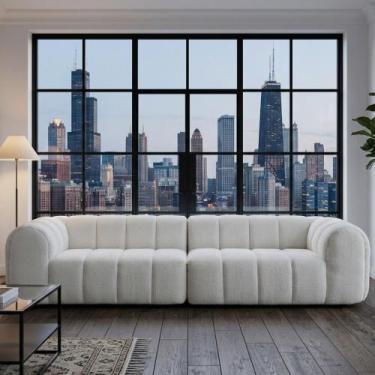 Imagem de Sofá Puffer 3 Lugares Compactado na Caixa Expansível - Cazedis, Creme