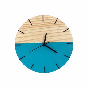 Imagem de Relógio de Parede em Madeira Minimalista Azul Com Detalhes em Preto 28cm